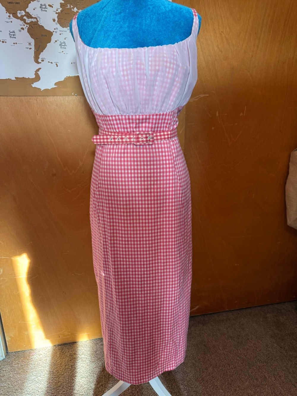 PUG “Evangeline” Pink Gingham Wiggle Dress with Belt - Picture 5 of 9